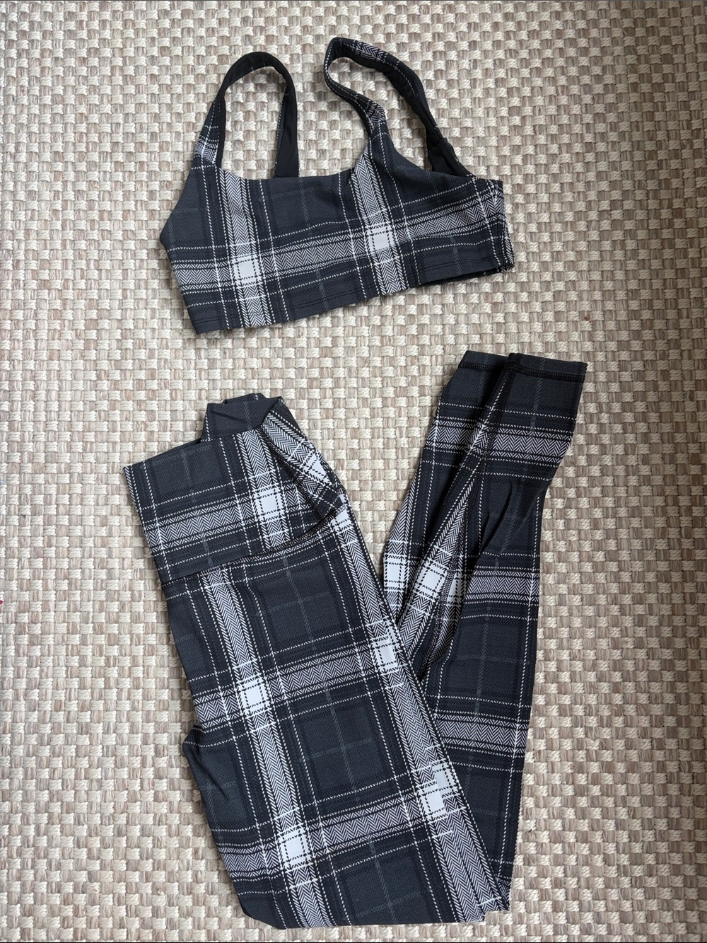 ALO Yoga Black & White Plaid High-Waist Leggings with Matching Crop Top